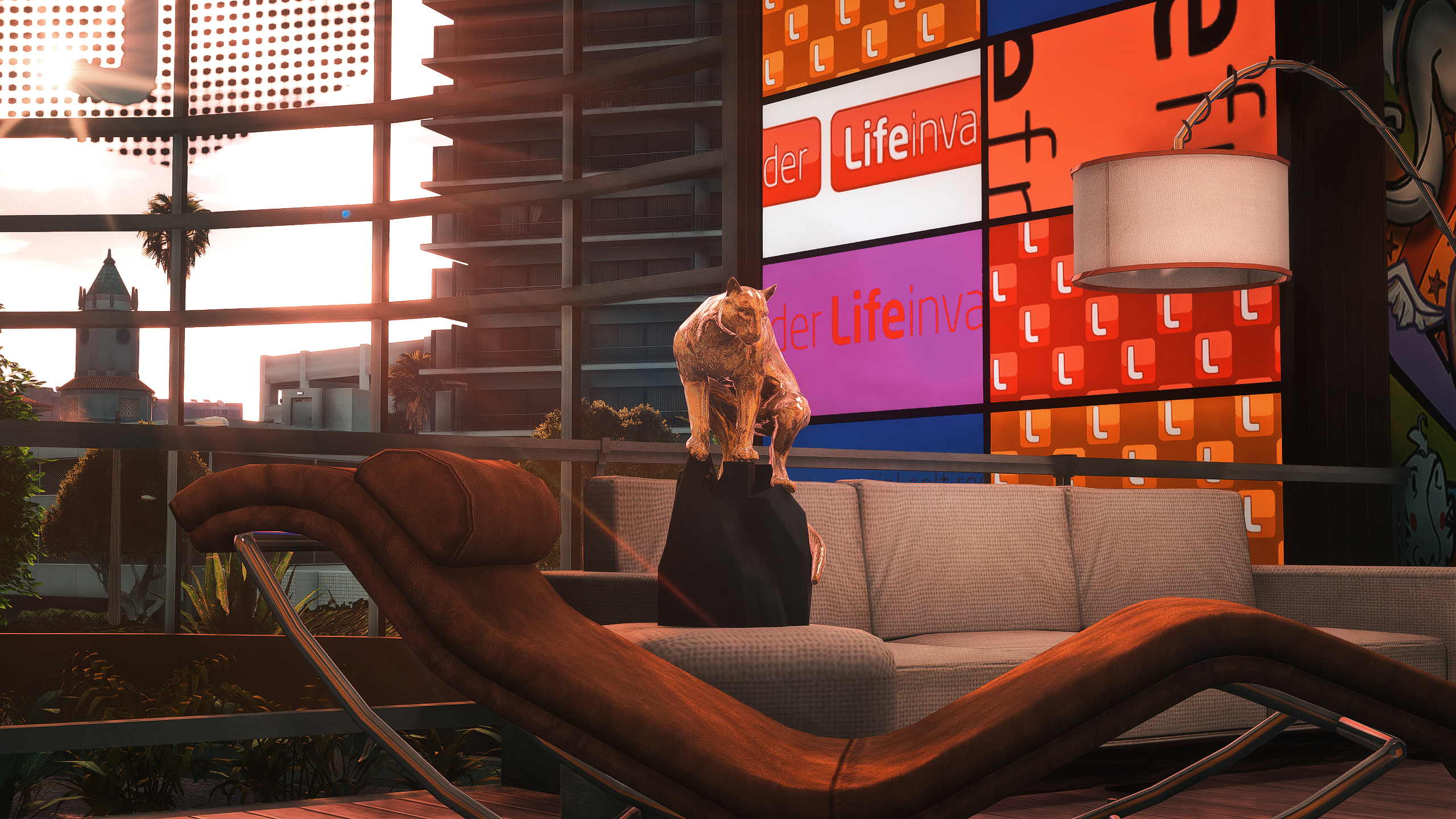 A customized Lifeinvader headquarters lounge overlooking Los Santos