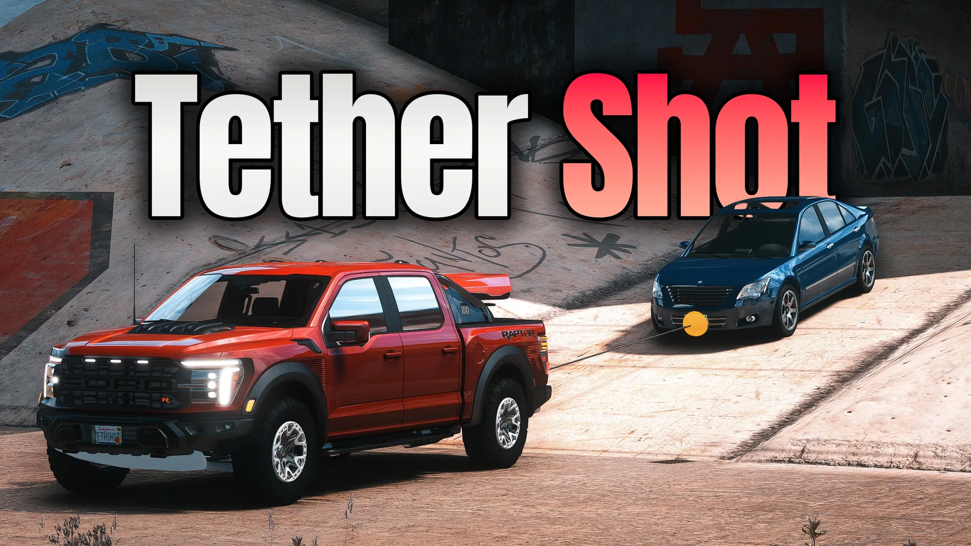 TetherShot cover with two connected vehicles